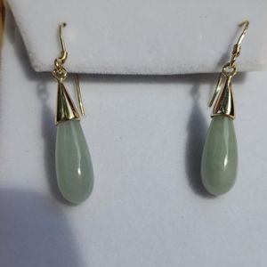Genuine Jade Green Teardrop Earrings 18k